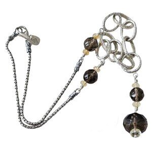 Silpada Smokey Quartz Hammered Chunky Chain Links Necklace 18" Long L469